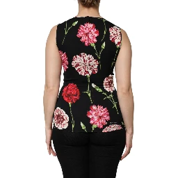 Black Floral Print Sleeveless Tank Blouse Top