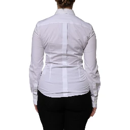 White Cotton Collared Long Sleeves Blouse Top