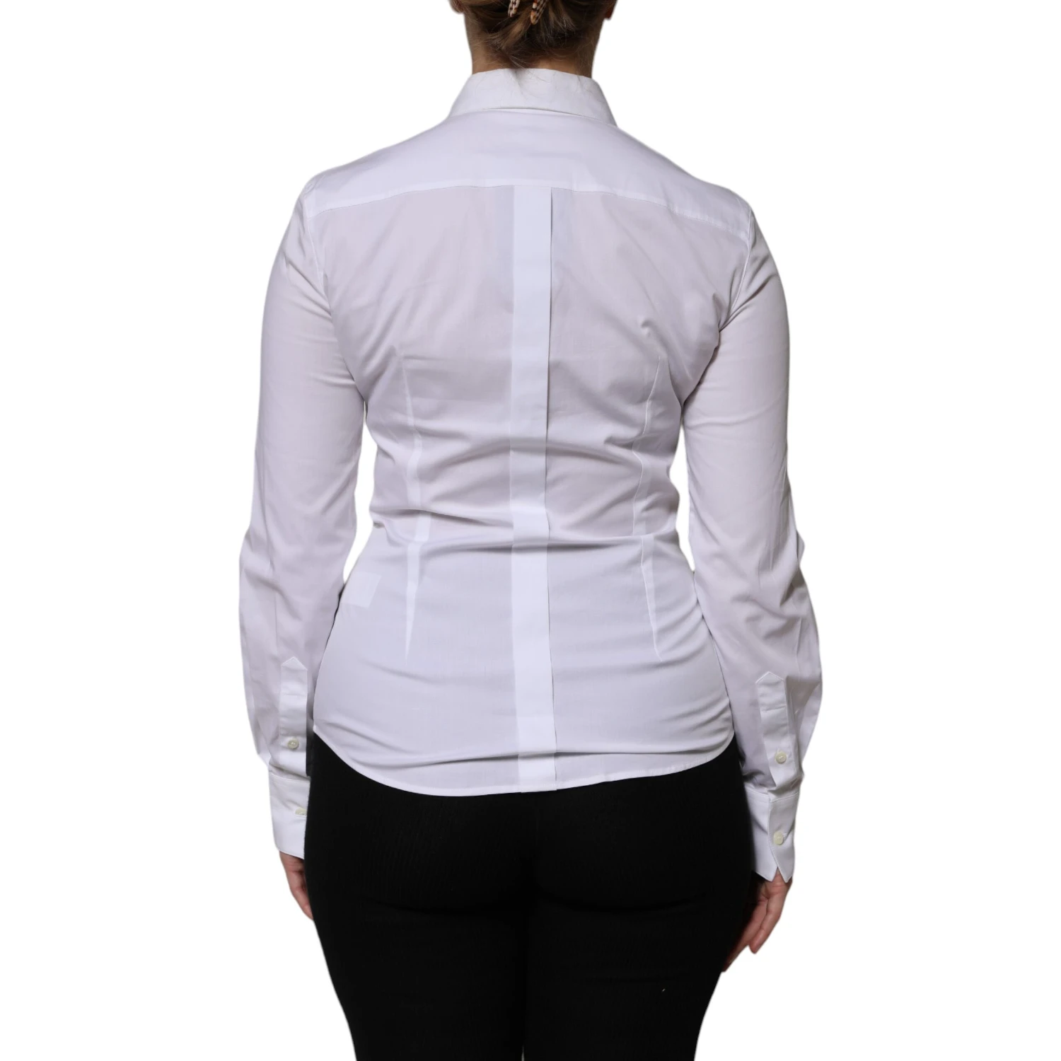 White Cotton Collared Long Sleeves Blouse Top