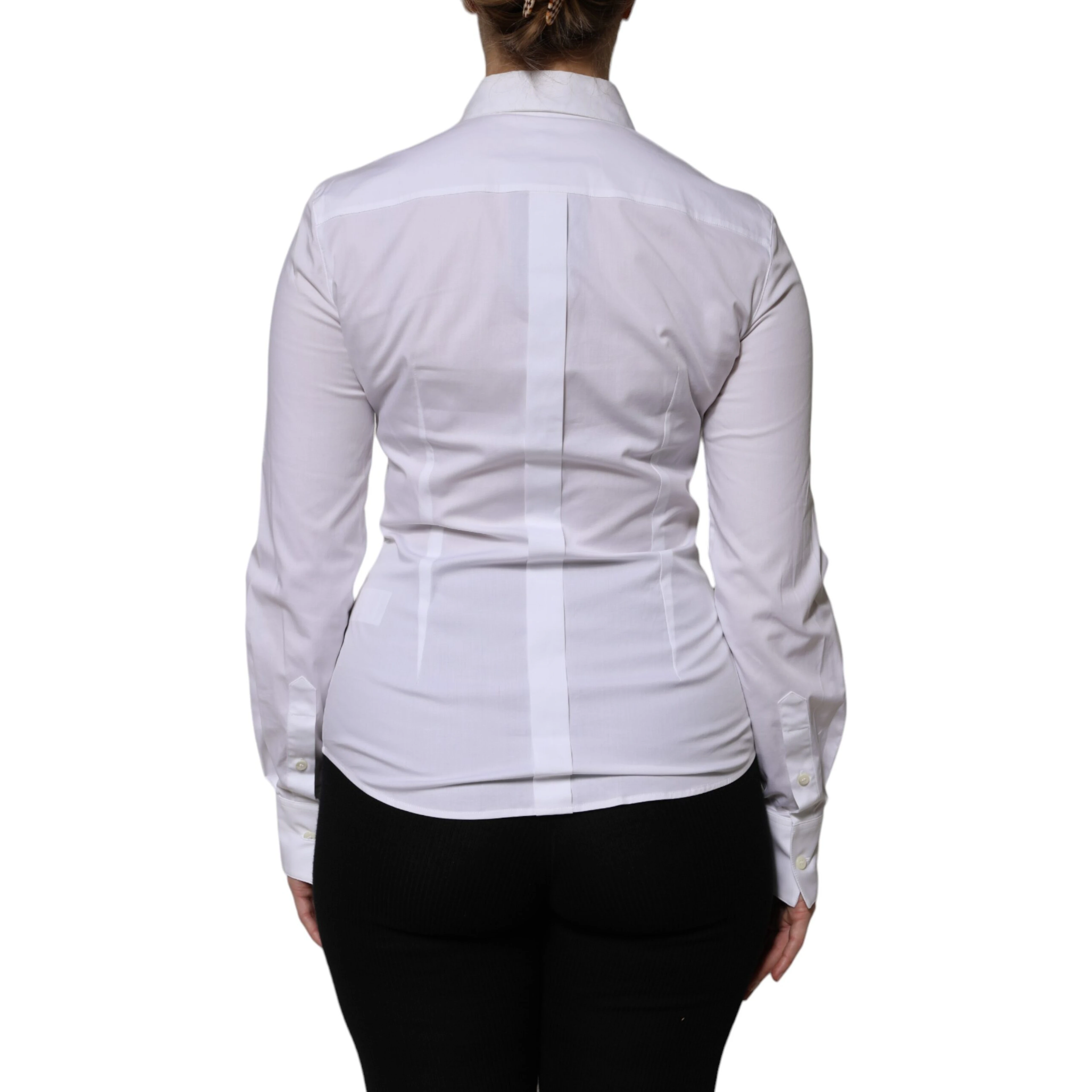 White Cotton Collared Long Sleeves Blouse Top