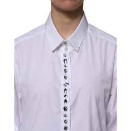 White Rhinestone Embellish Long Sleeves Top