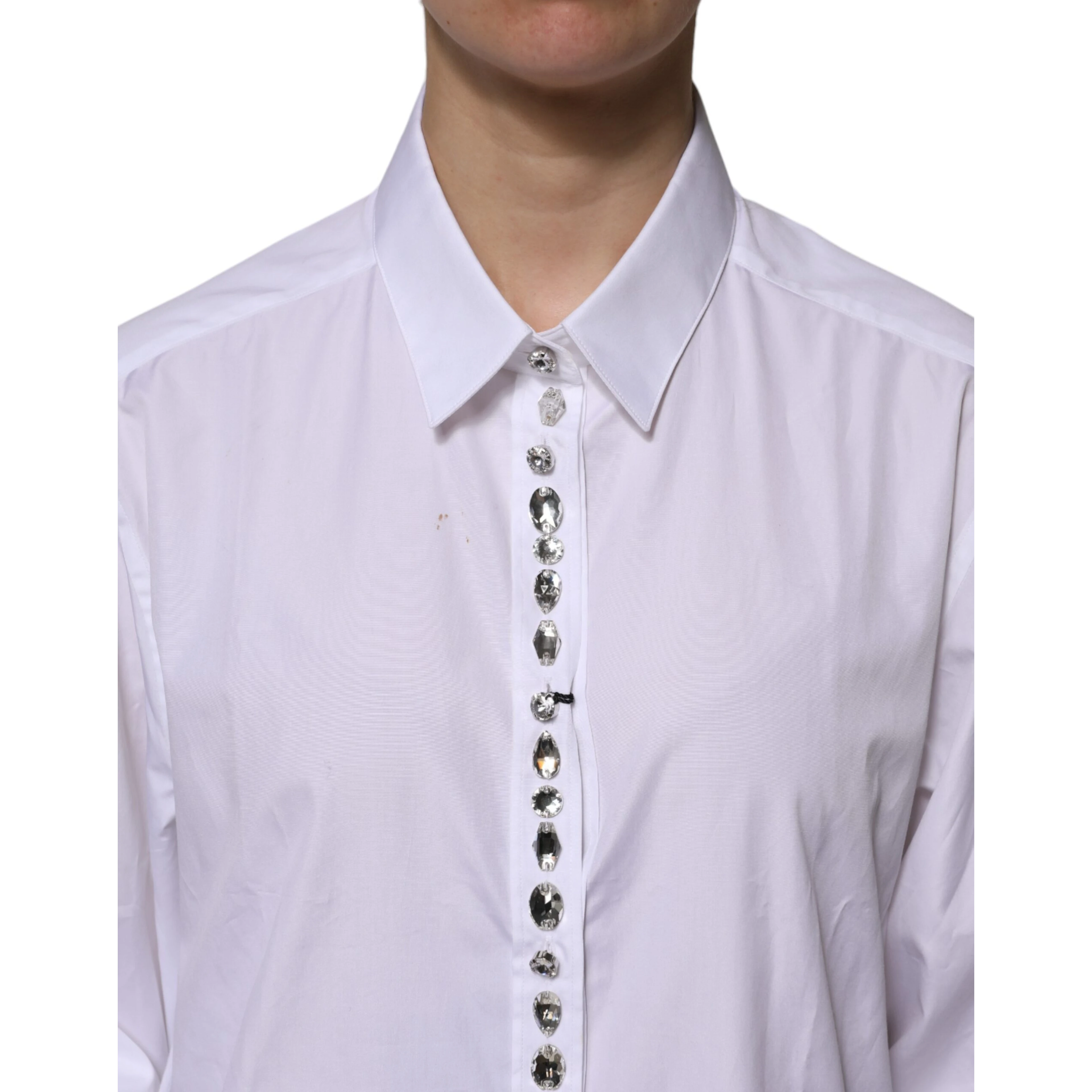White Rhinestone Embellish Long Sleeves Top