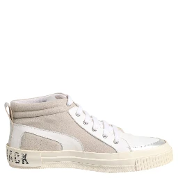 White Beige Lace Up Mid Top Casual Sneakers Shoes