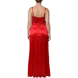 Red Silk Sleeveless Maxi Long Dress