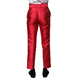 Red Polyester Cropped Dress Pants