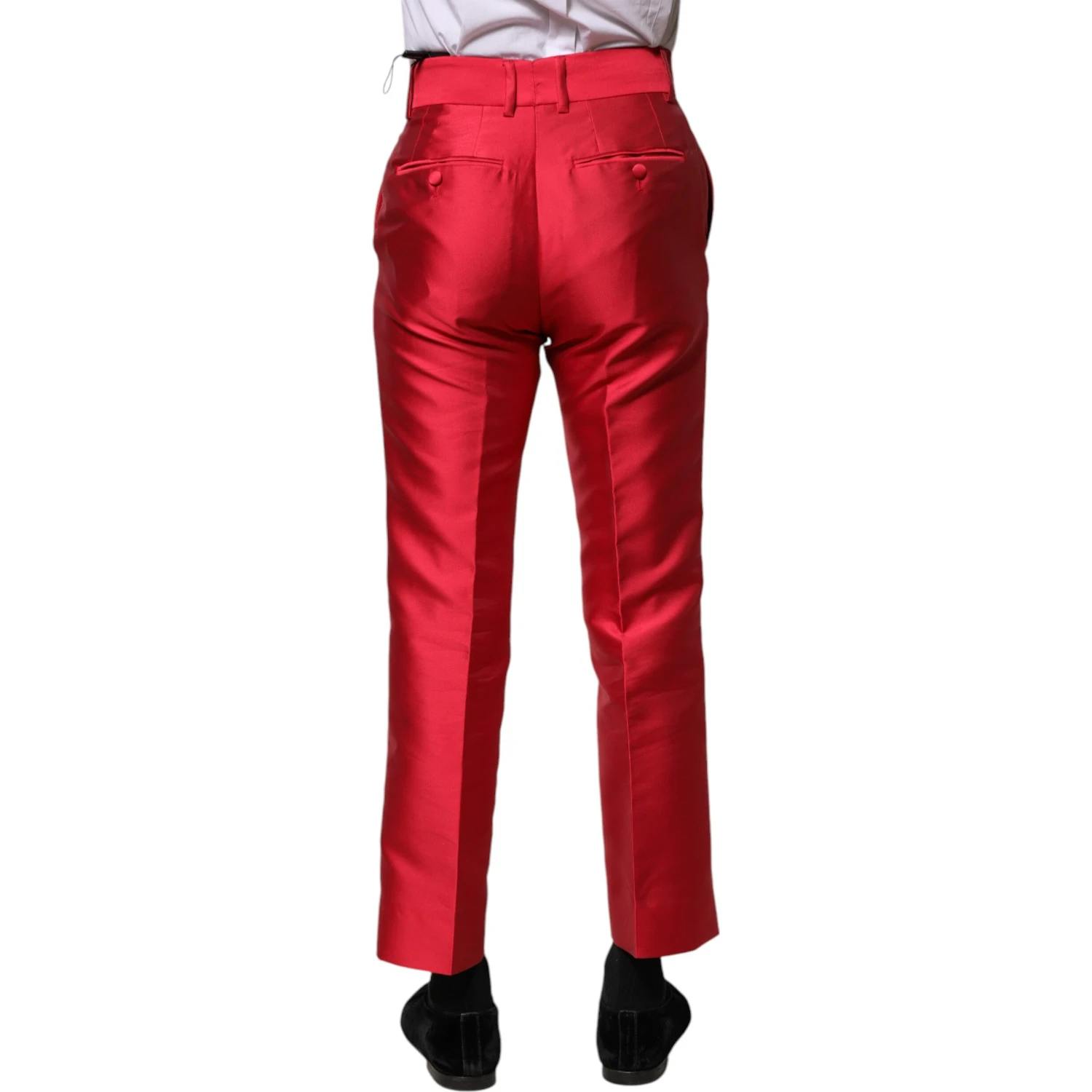 Red Polyester Cropped Dress Pants