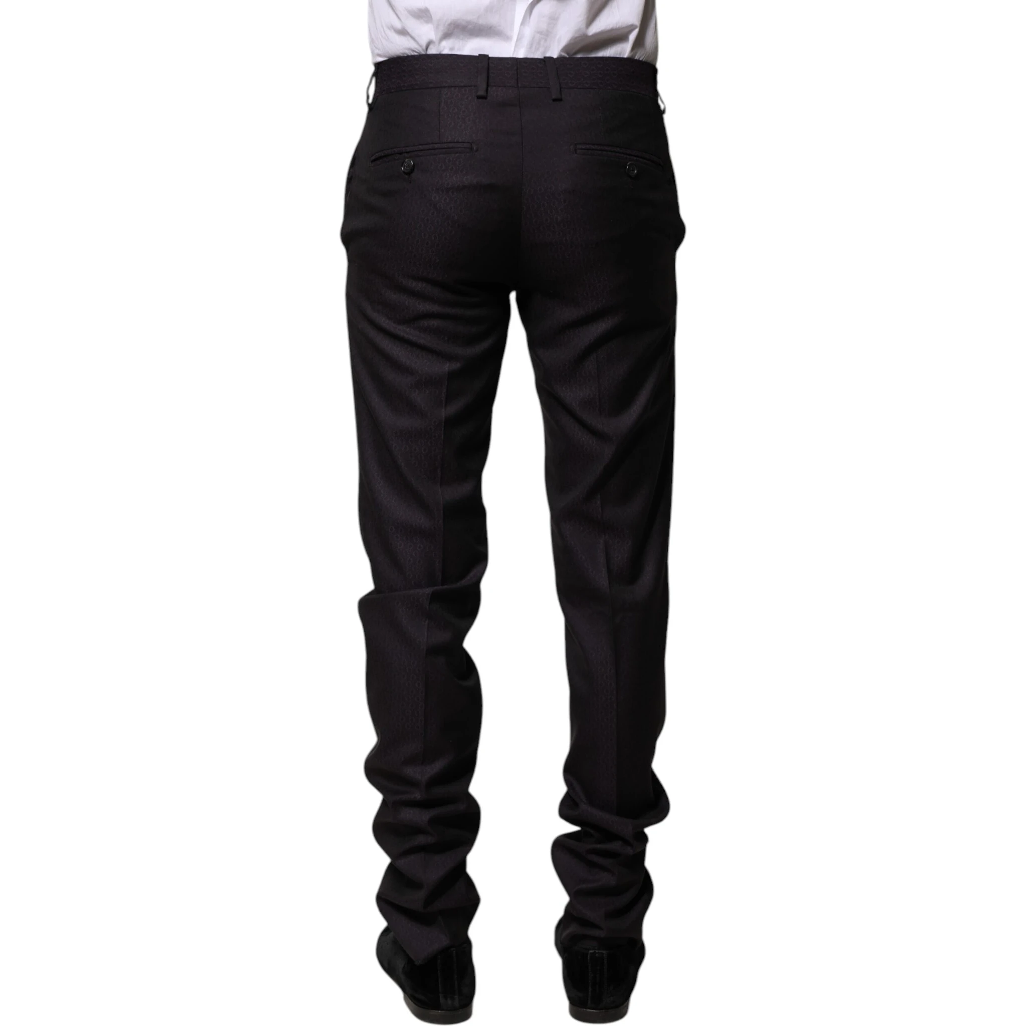 Black Wool Patterned Formal Pants