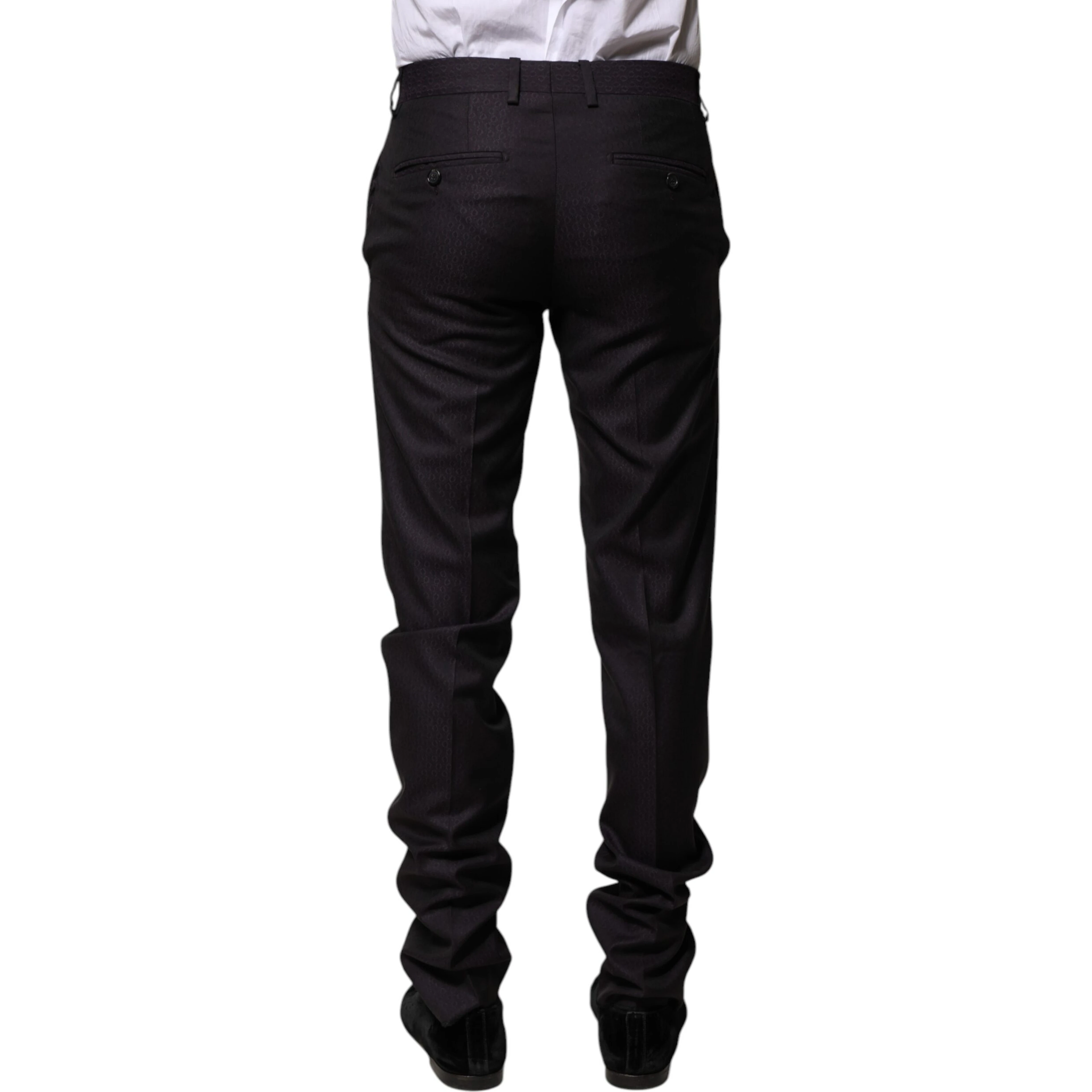 Black Wool Patterned Formal Pants