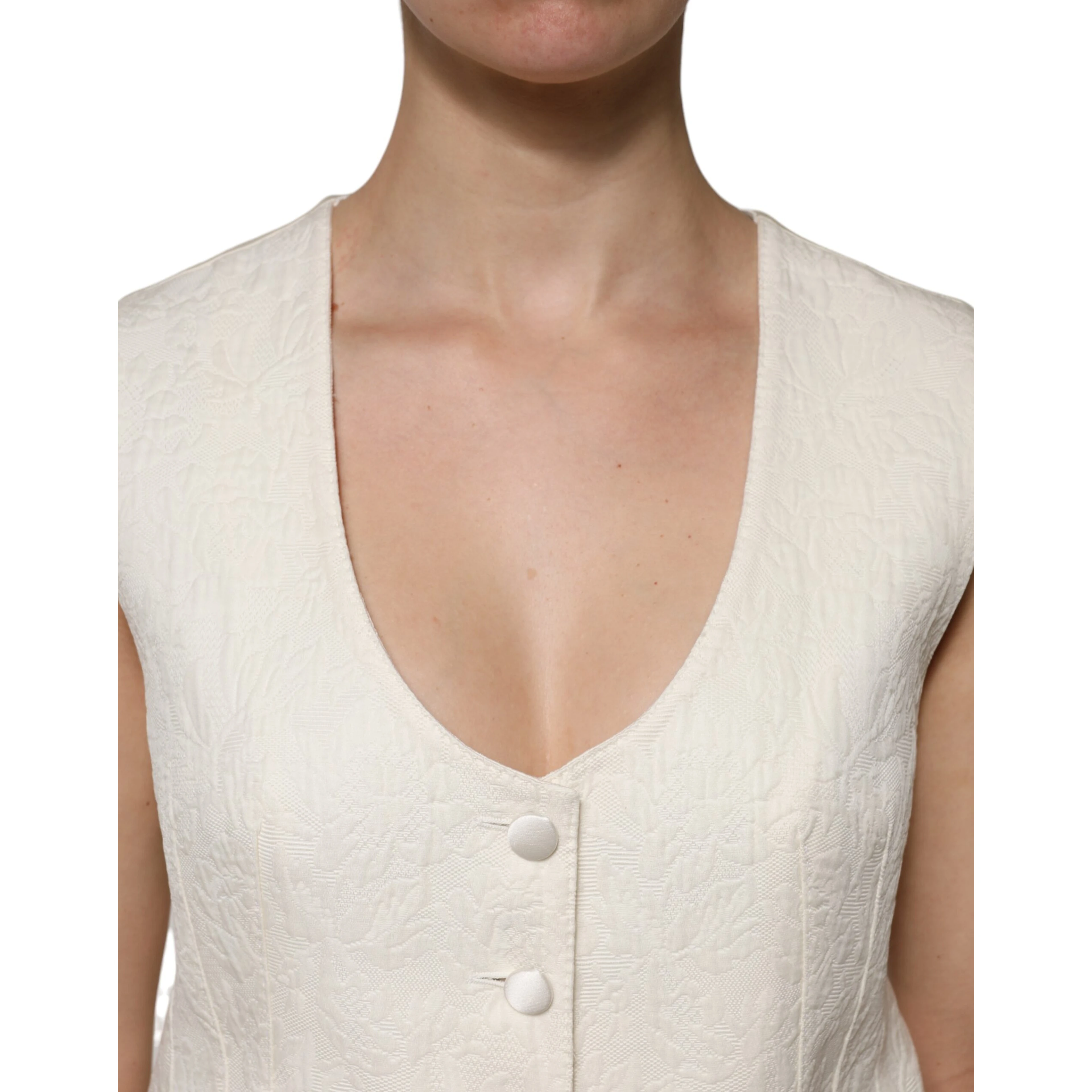 Ivory Cotton Button Down Sleeveless Vest Top