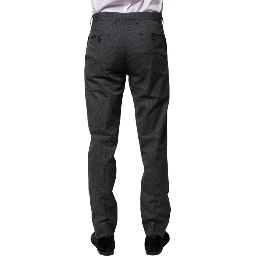 Gray Striped Cotton Formal Pants