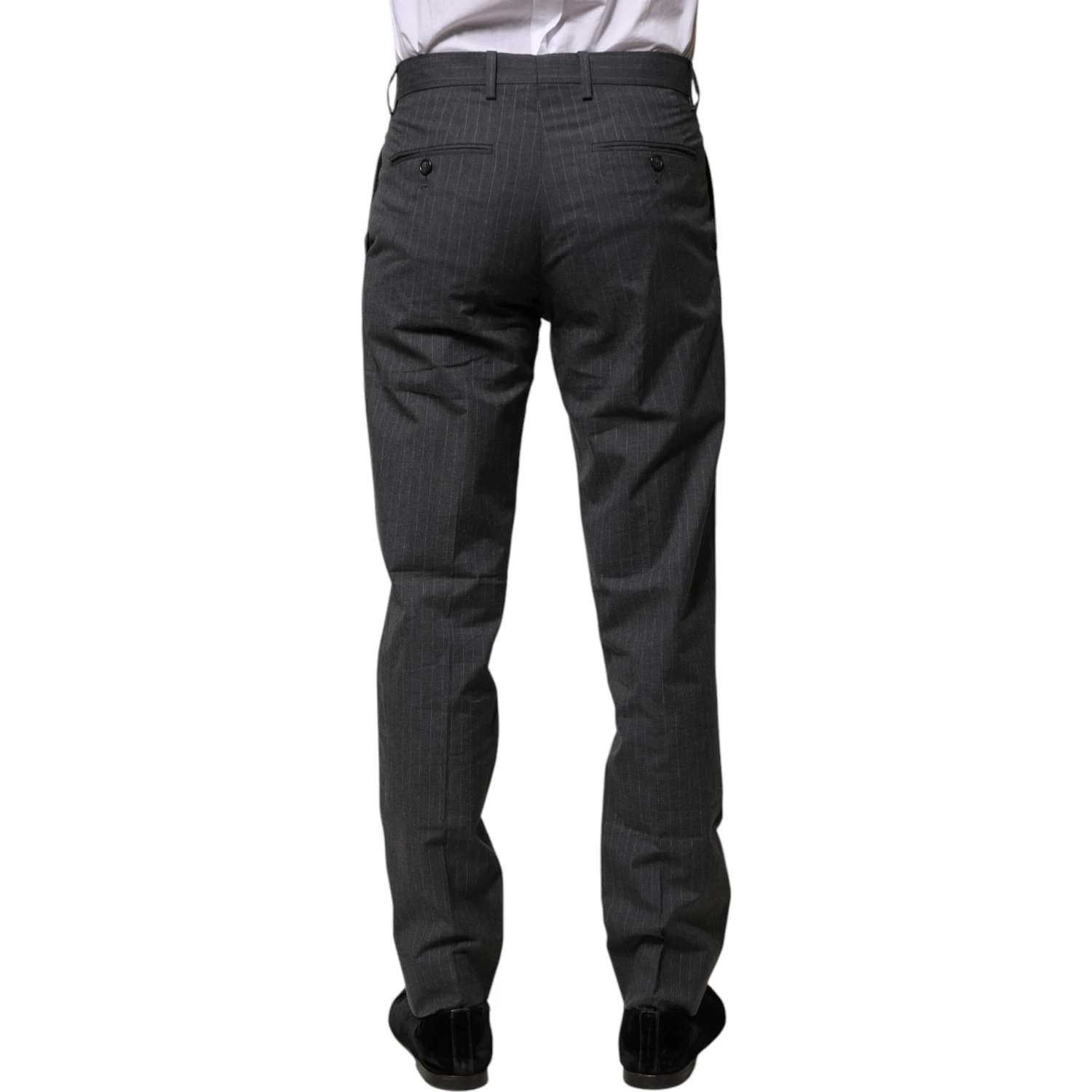 Gray Striped Cotton Formal Pants
