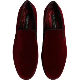 Red Cotton Velvet Slip On Loafers Formal Shoes