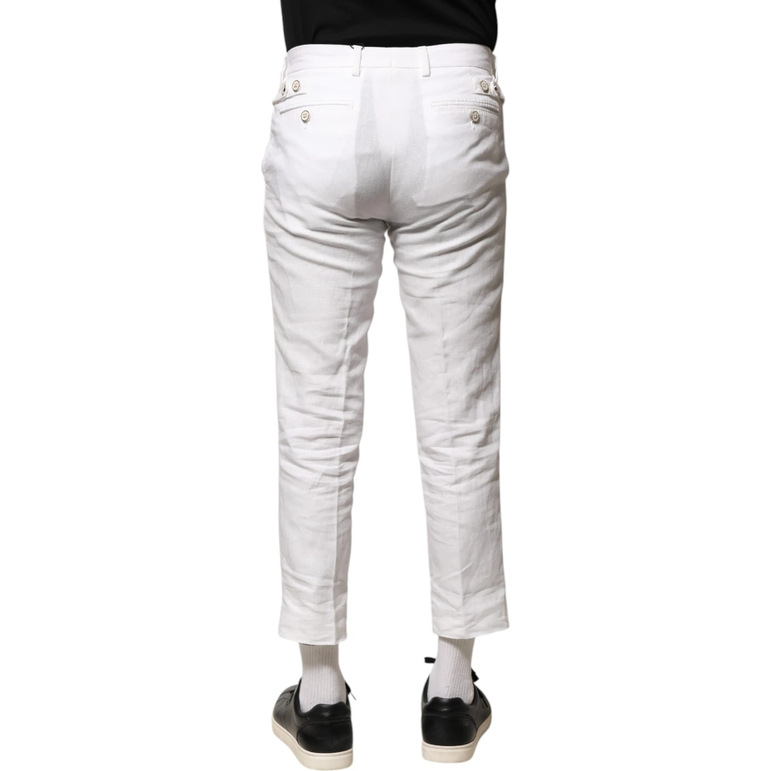 White Linen Mid Waist Cropped Pants