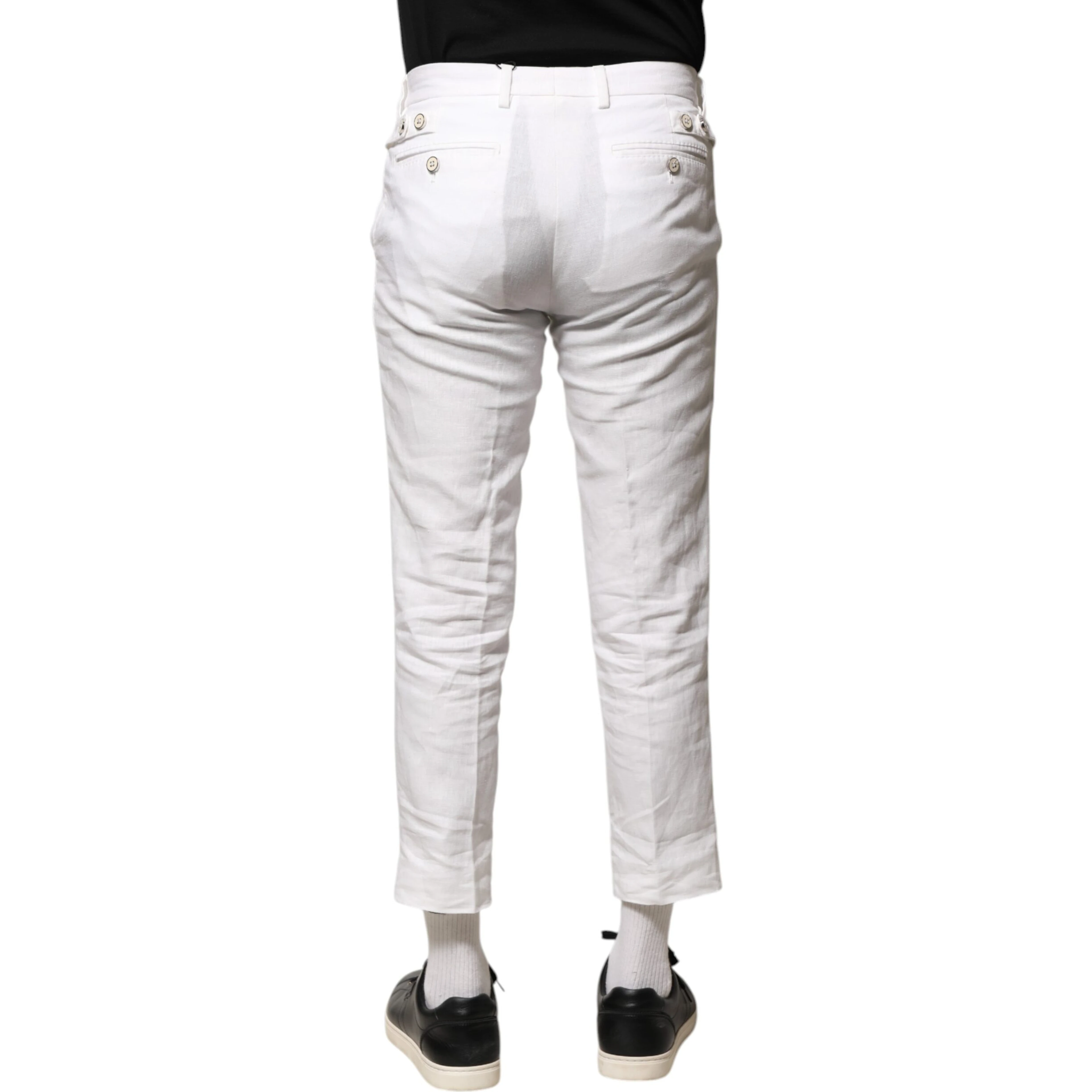 White Linen Mid Waist Cropped Pants