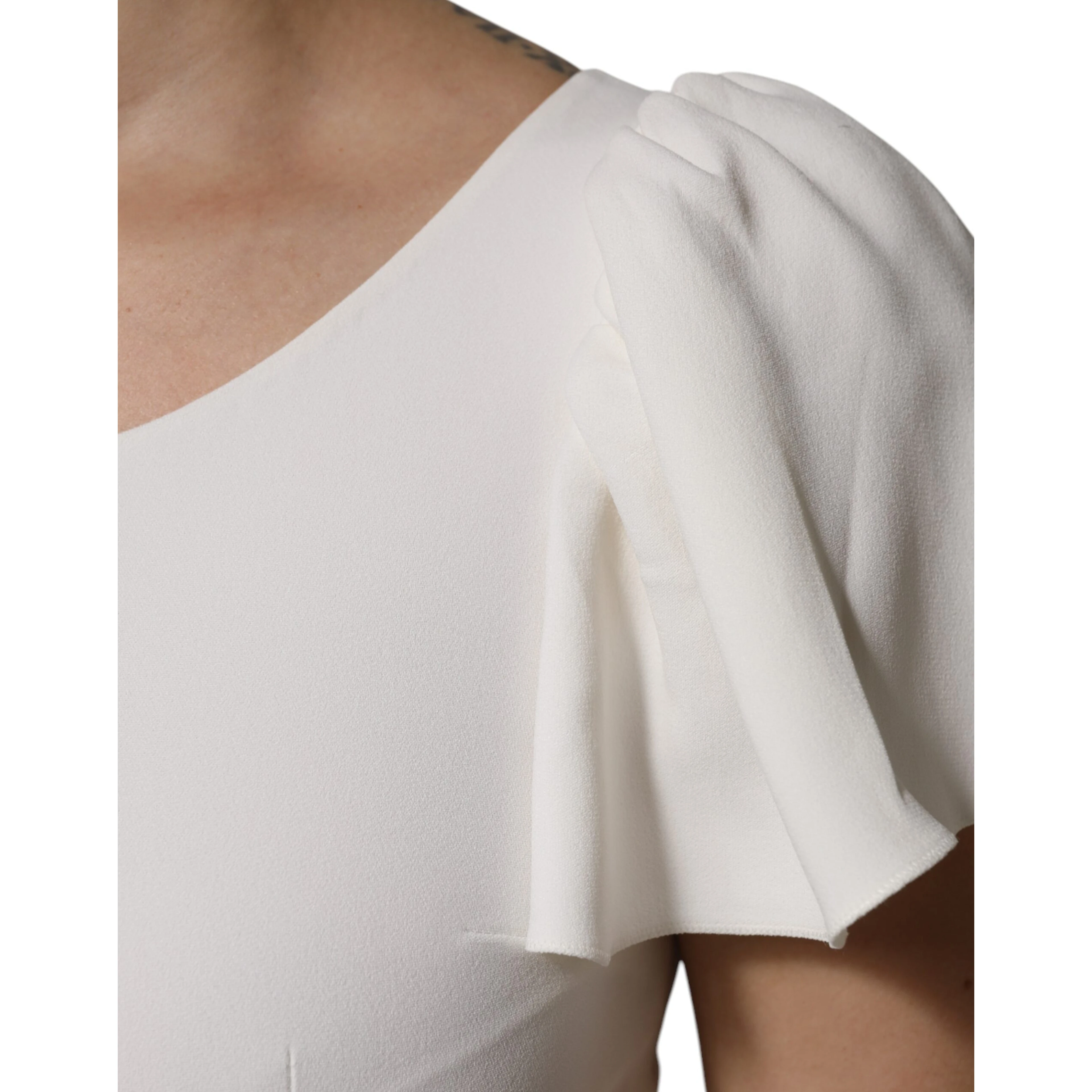 White Viscose Round Neck Short Sleeves Top