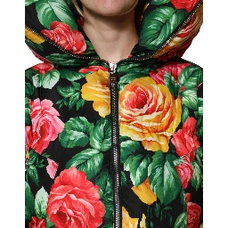 Multicolor Floral Puffer Hooded Jacket
