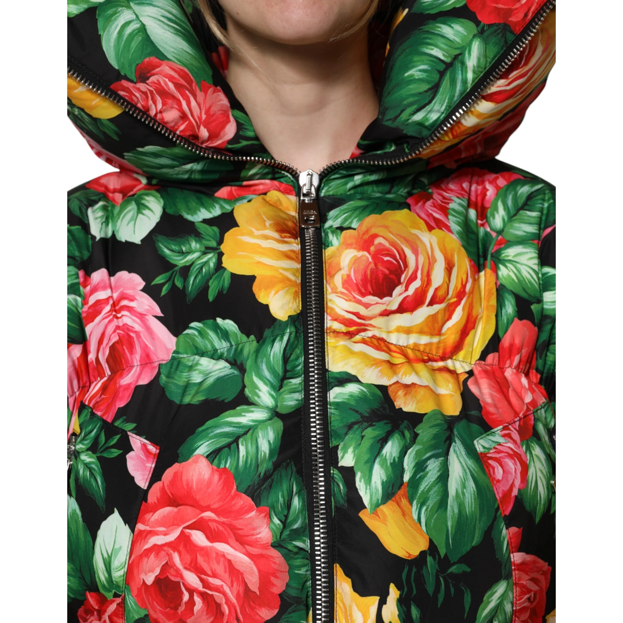 Multicolor Floral Puffer Hooded Jacket