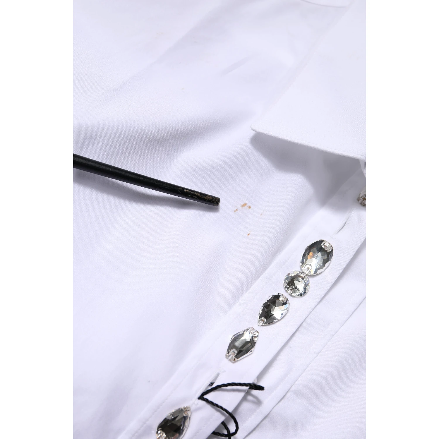 White Rhinestone Embellish Long Sleeves Top