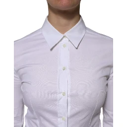 White Cotton Collared Long Sleeves Blouse Top