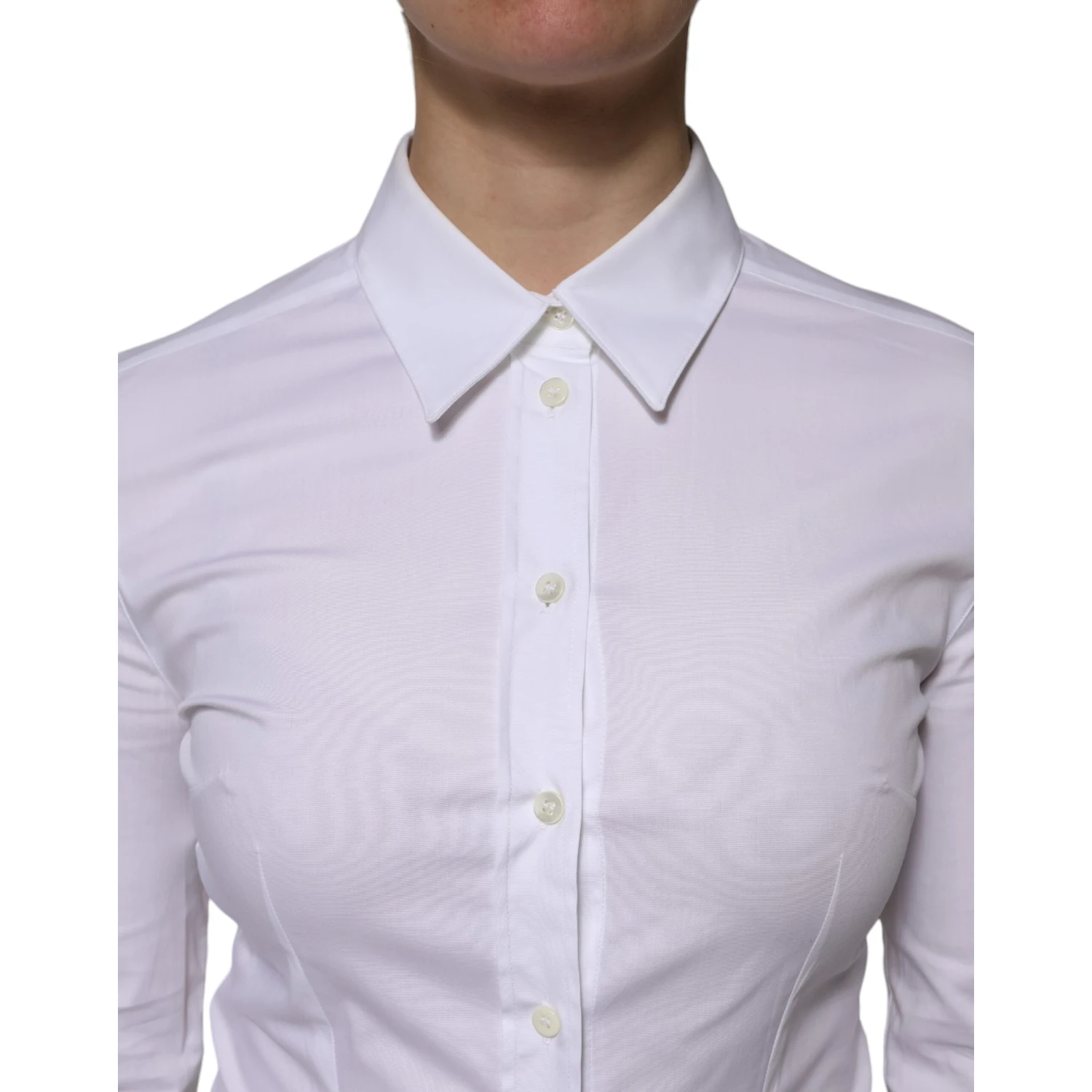 White Cotton Collared Long Sleeves Blouse Top