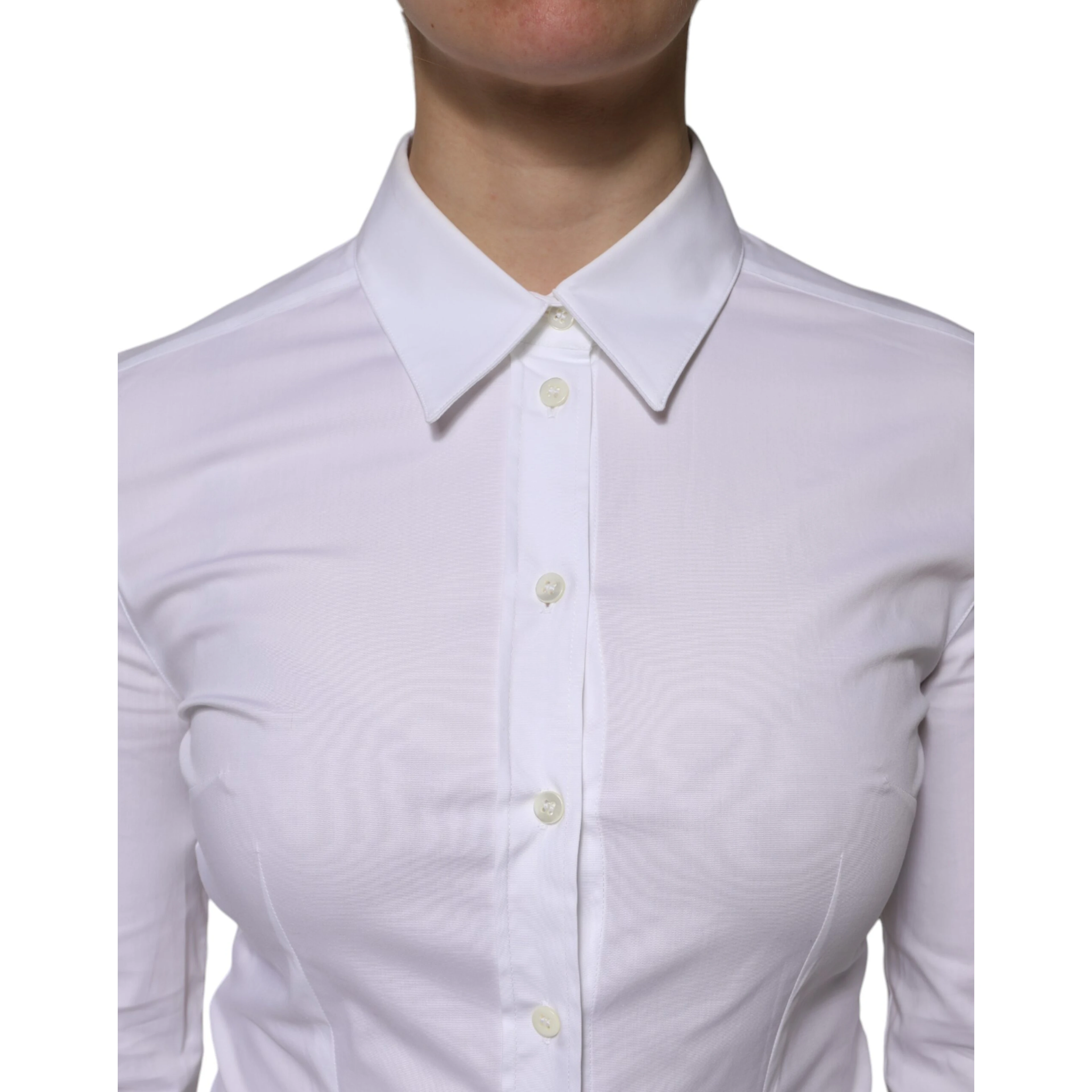 White Cotton Collared Long Sleeves Blouse Top
