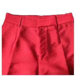 Red Polyester Cropped Dress Pants