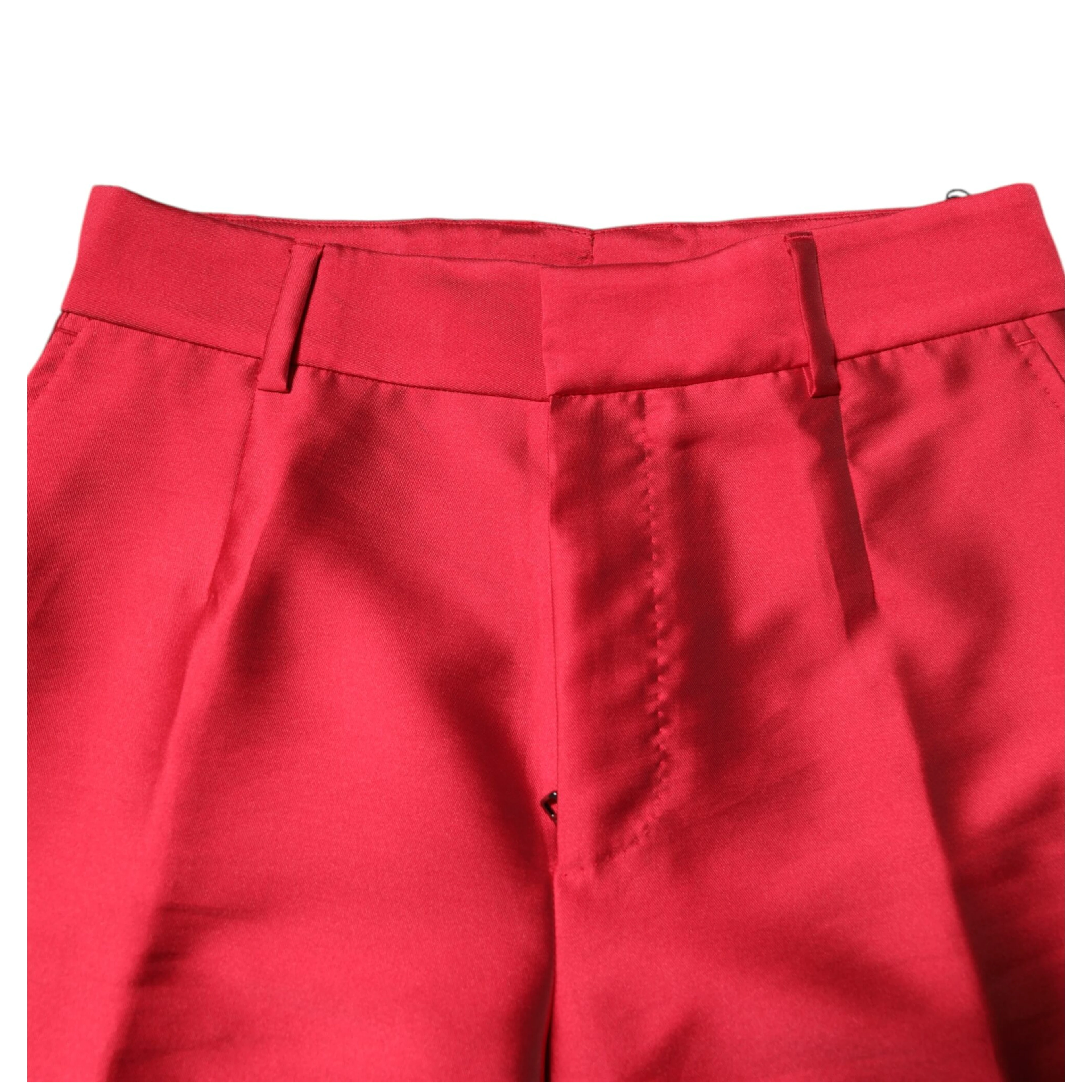 Red Polyester Cropped Dress Pants