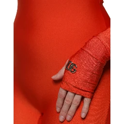 Red Nylon Turtleneck Bodycon Jumpsuit Dress