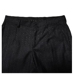 Black Wool Striped Formal Pants