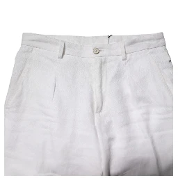 White Linen Mid Waist Cropped Pants