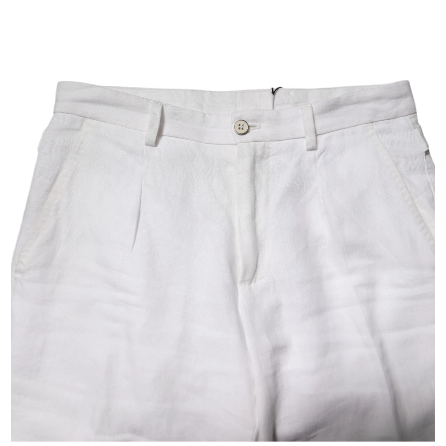 White Linen Mid Waist Cropped Pants