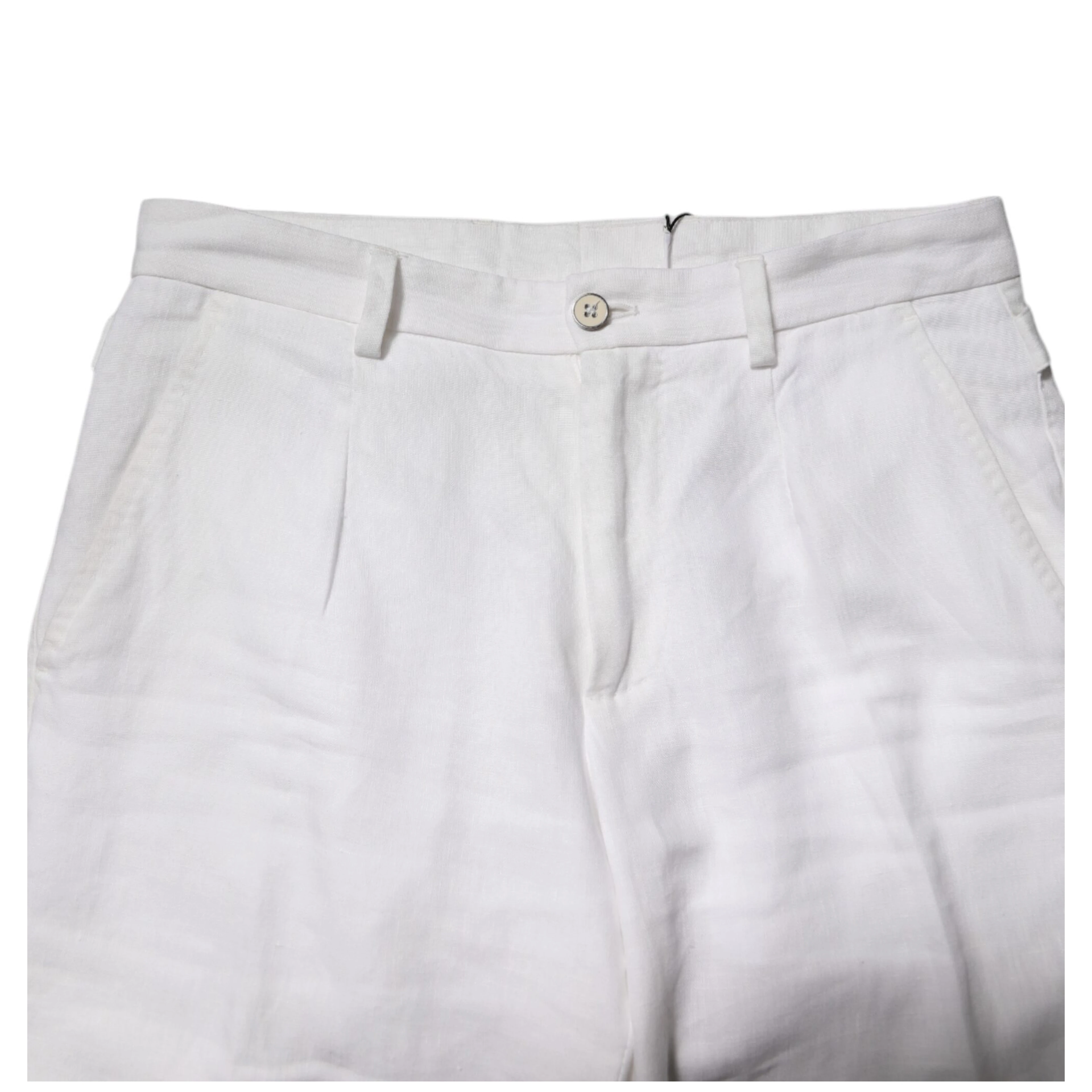 White Linen Mid Waist Cropped Pants
