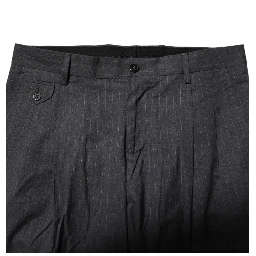 Gray Striped Cotton Formal Pants
