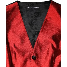 Red Black Button Down Sleeveless Vest Top