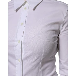 White Cotton Collared Long Sleeves Blouse Top