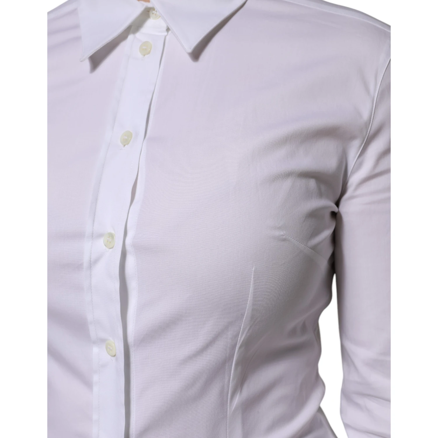White Cotton Collared Long Sleeves Blouse Top