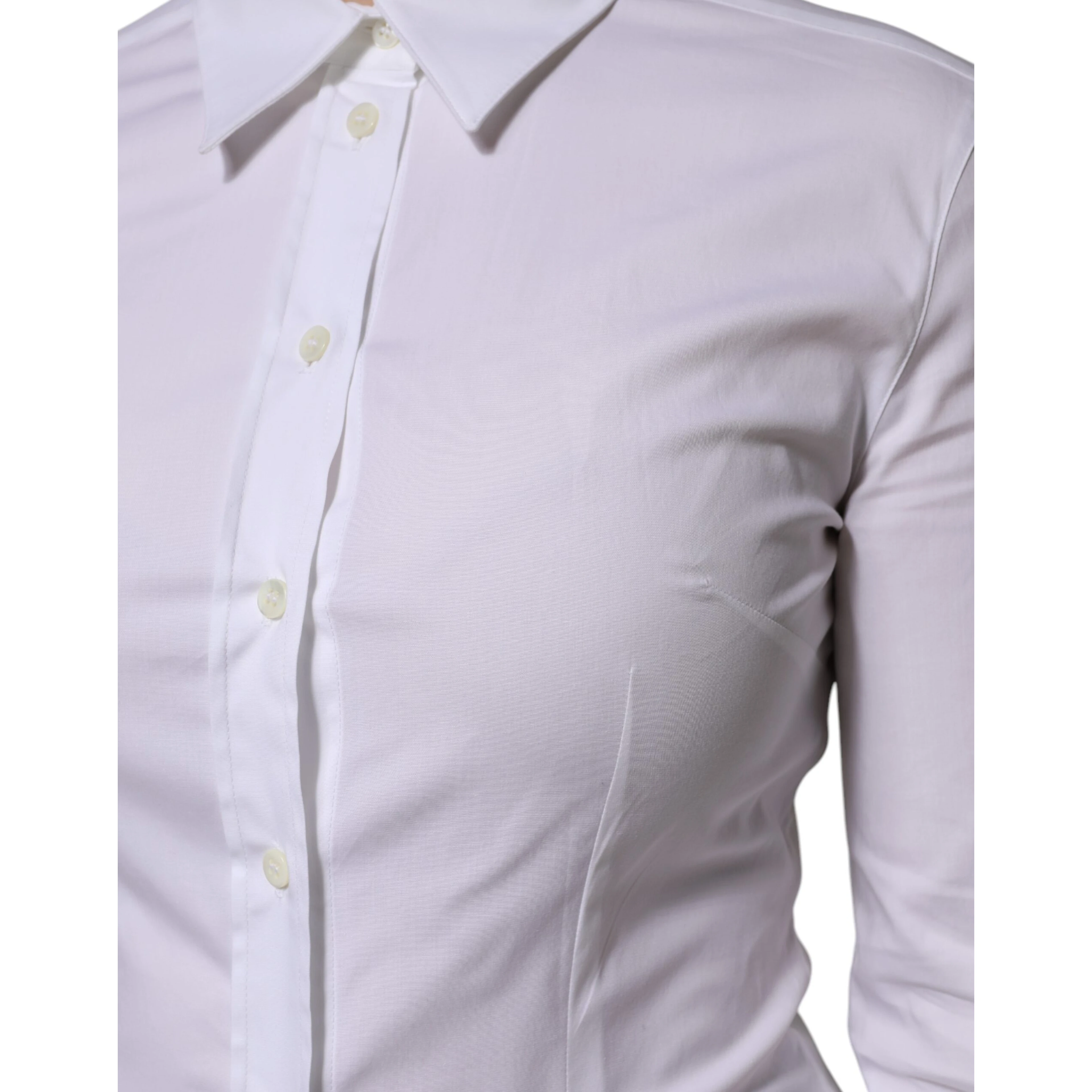 White Cotton Collared Long Sleeves Blouse Top