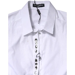 White Rhinestone Embellish Long Sleeves Top