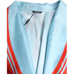 Blue Red Coral Print Wrap Robe Coat Jacket