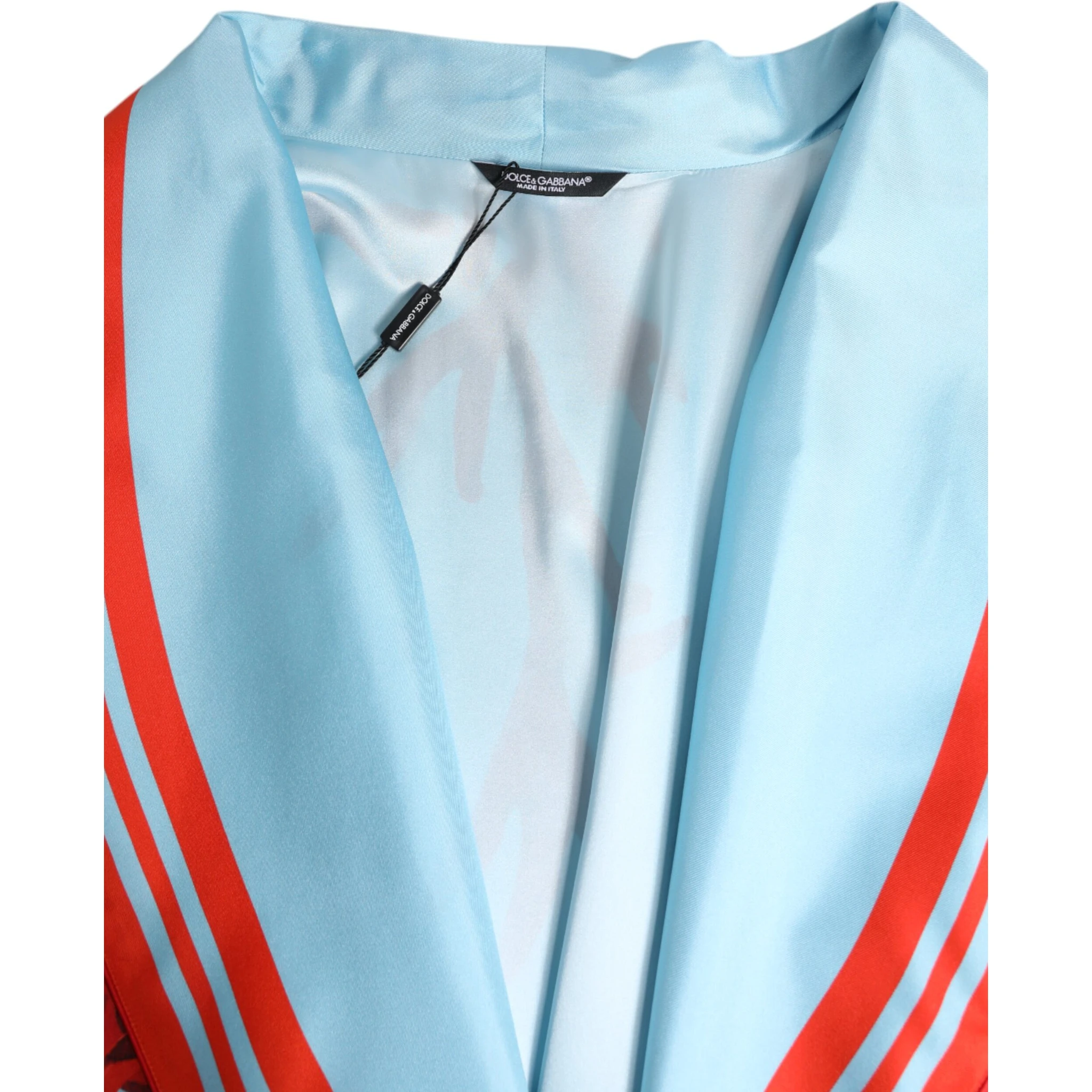 Blue Red Coral Print Wrap Robe Coat Jacket