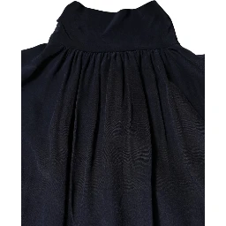 Blue Silk Mock Neck Long Sleeves Blouse Top