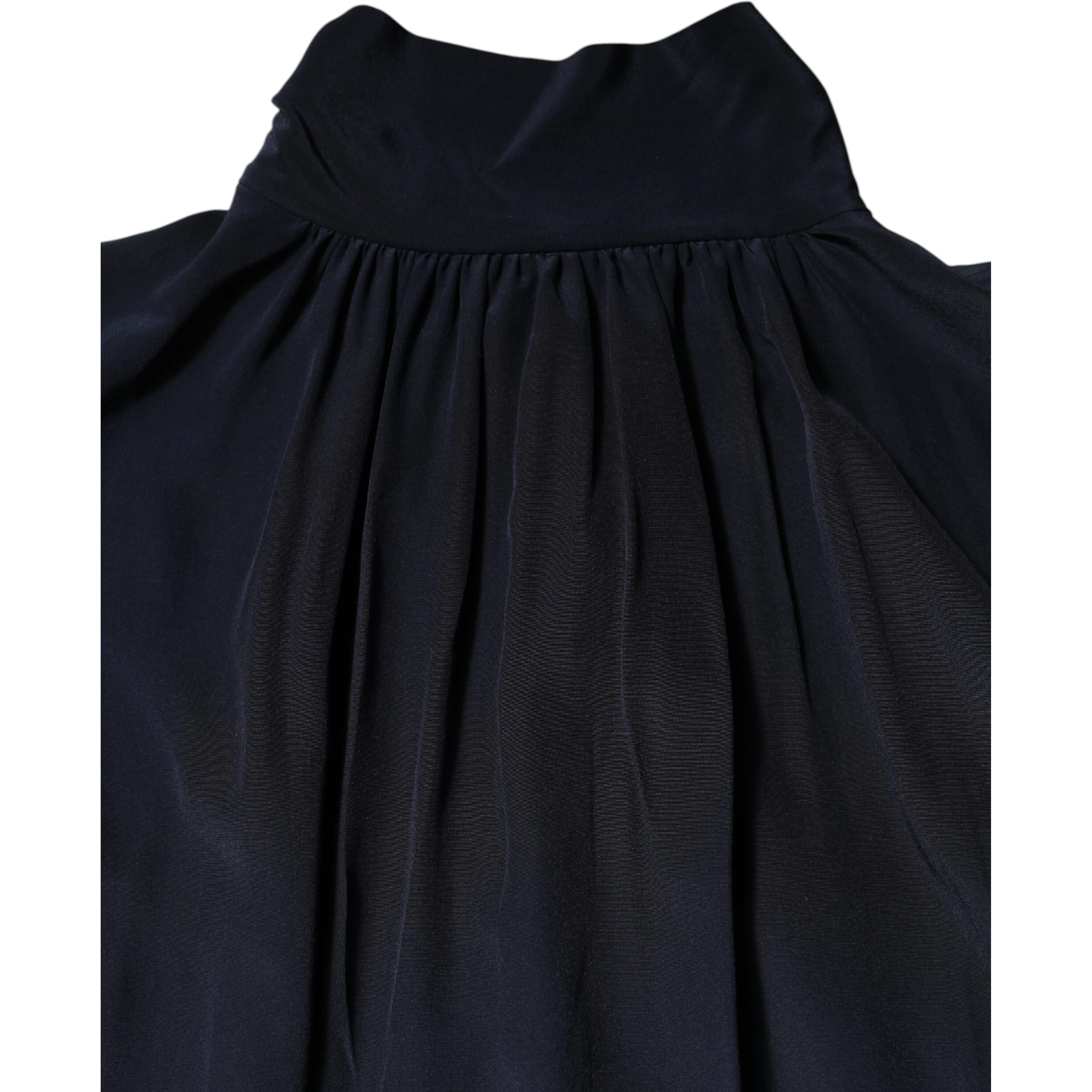 Blue Silk Mock Neck Long Sleeves Blouse Top