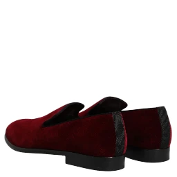 Red Cotton Velvet Slip On Loafers Formal Shoes
