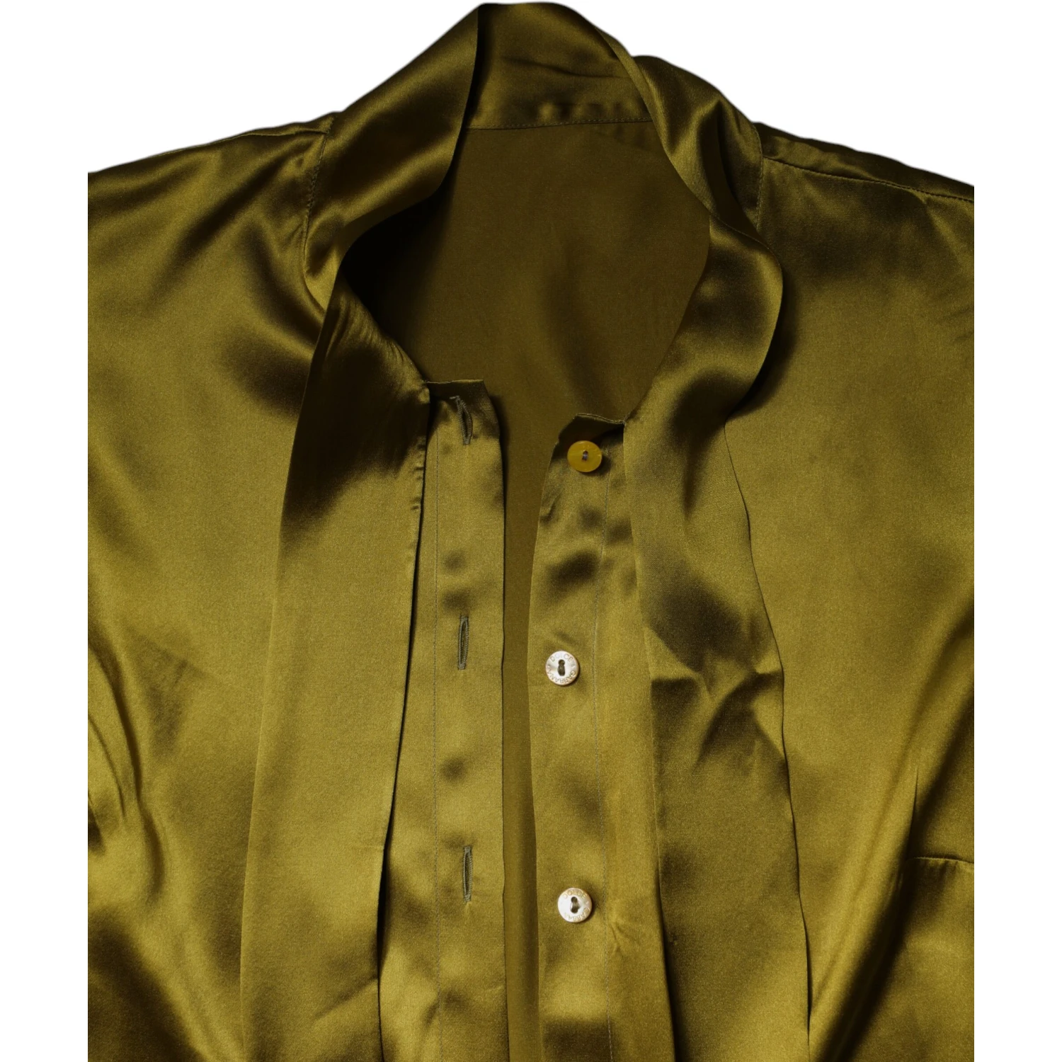 Green Ascot Collar Long Sleeves Blouse Top