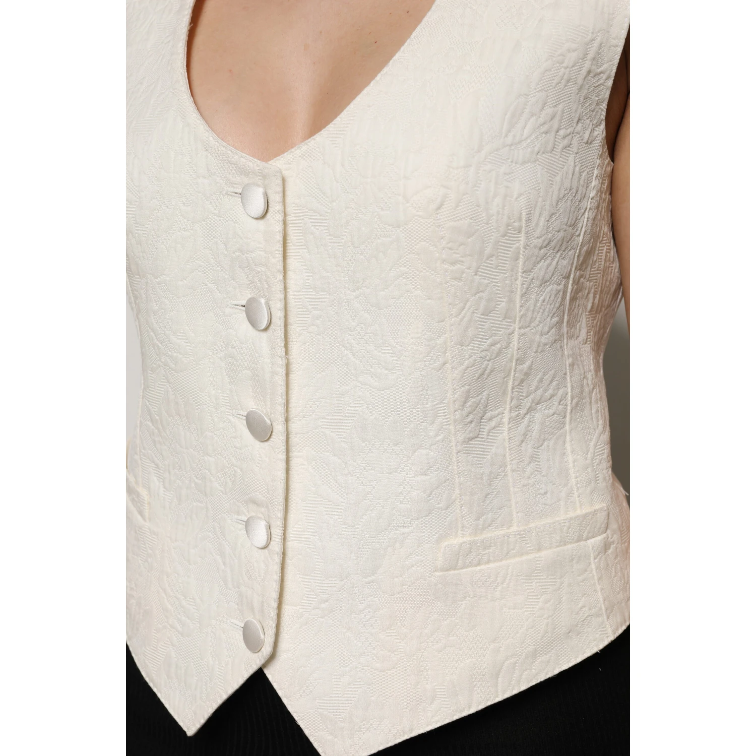 Ivory Cotton Button Down Sleeveless Vest Top