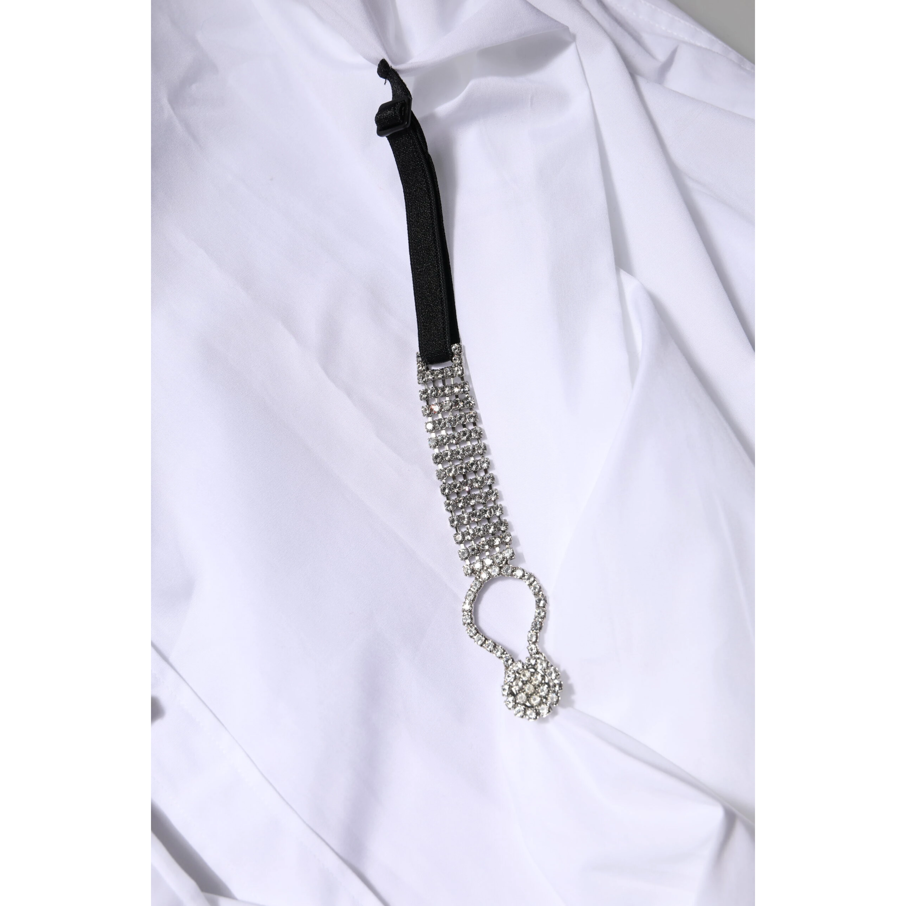 White Rhinestone Embellish Long Sleeves Top