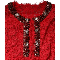 Red Floral Lace Rhinestone Embellished Dress