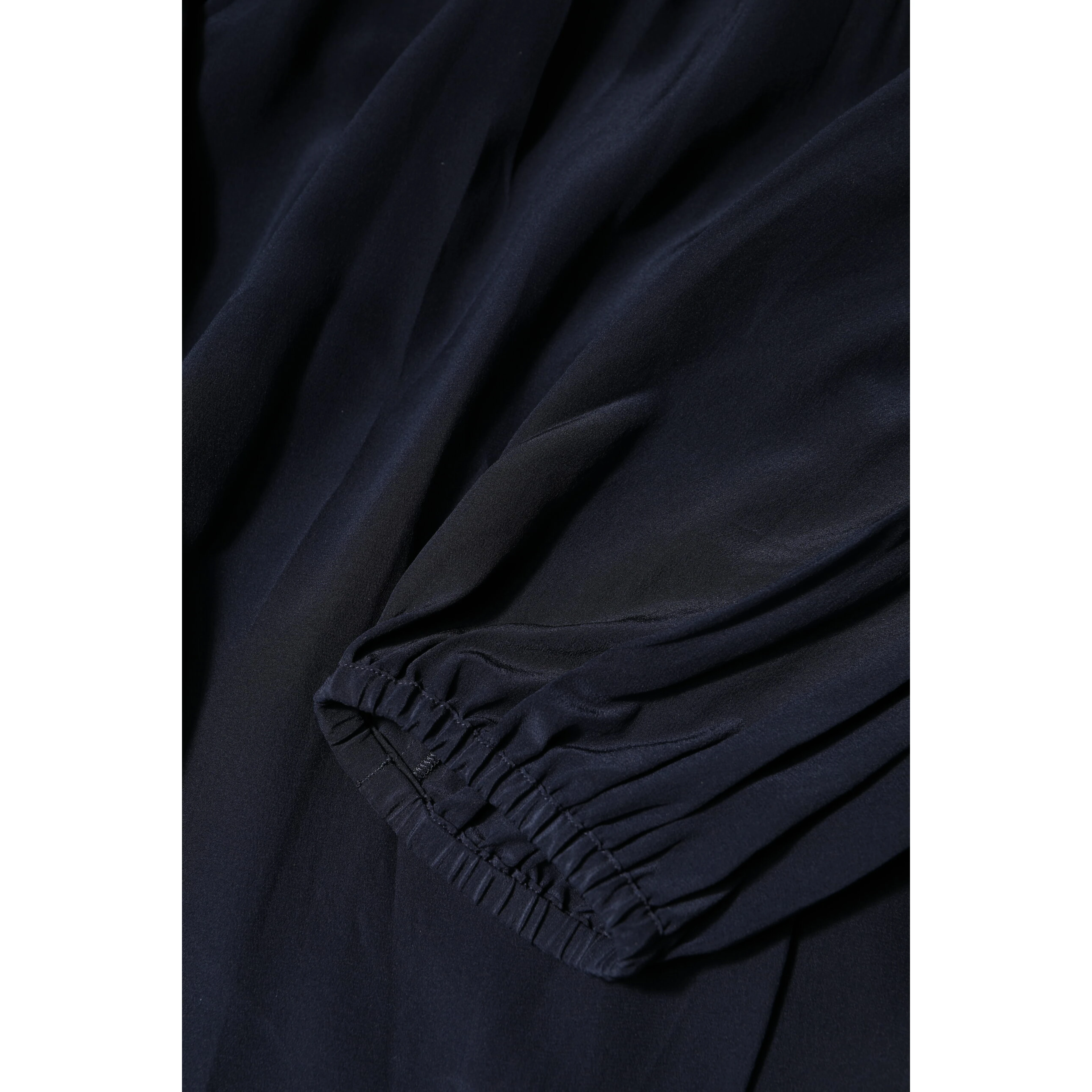 Blue Silk Mock Neck Long Sleeves Blouse Top