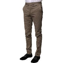 Brown Cotton Tapered Formal Dress Pants