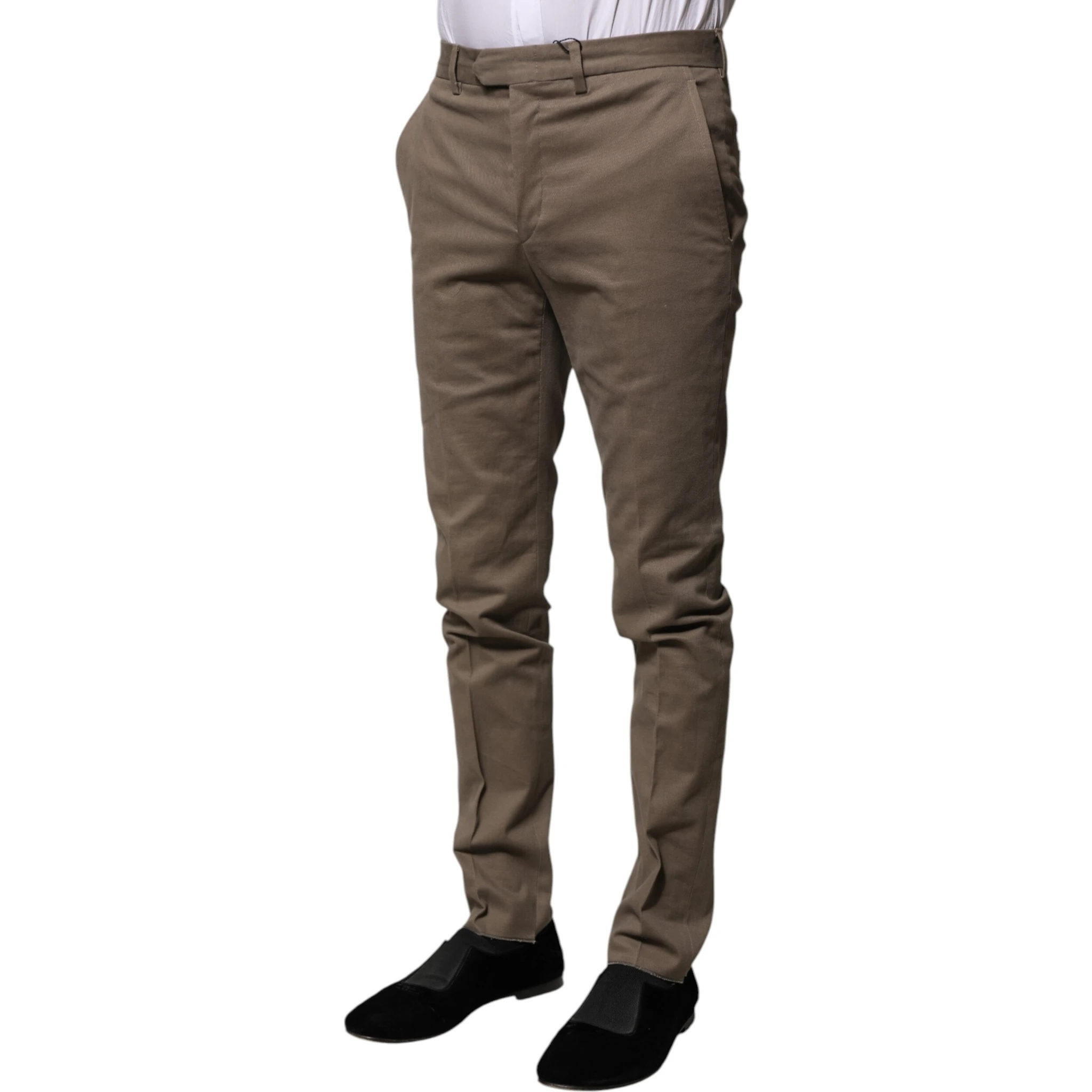 Brown Cotton Tapered Formal Dress Pants